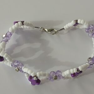 Purple and White Beaded Bracelet